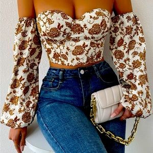 Top from Shein Prive Paisley Print Off shoulder